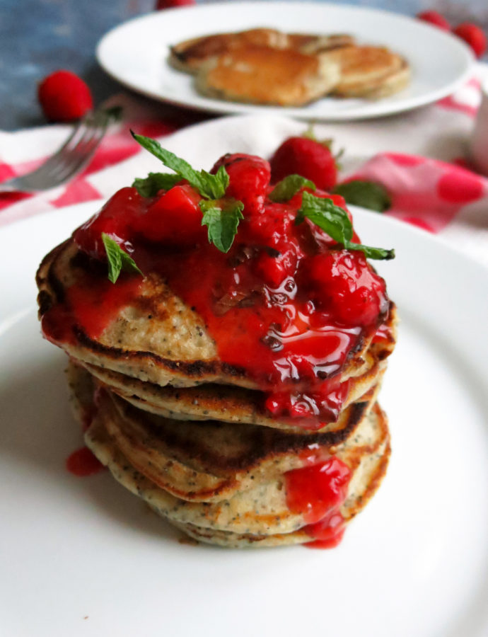 Lemon Poppyseed Pancakes with Strawberry Mint Compote