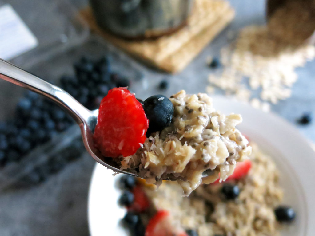 Vegan Toasted Coconut Oatmeal on spoon