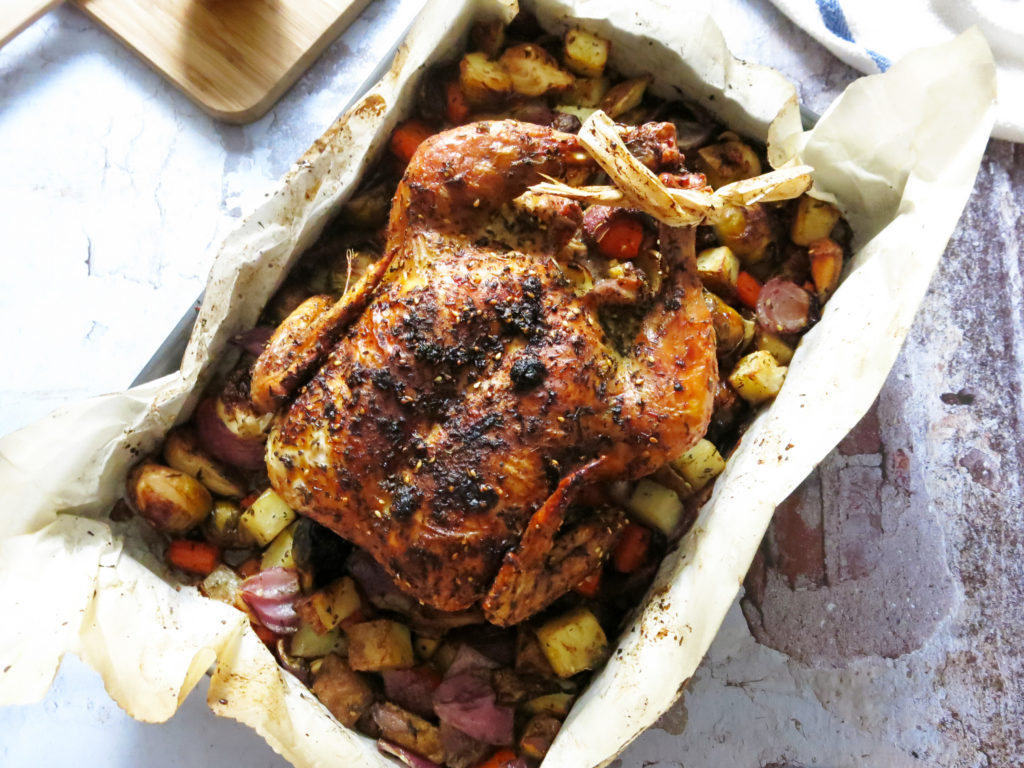 Za'atar and Lemon Roasted Chicken overhead shot