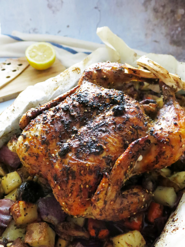 Chicken over vegetables