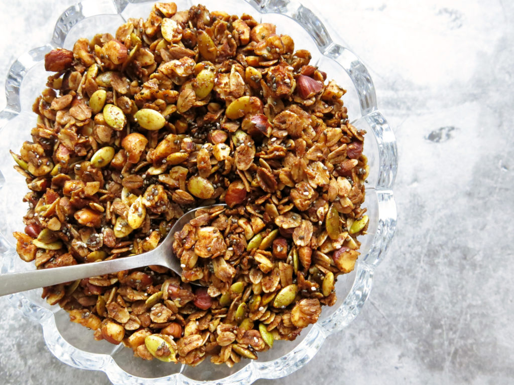overhead shot of maple spiced granola