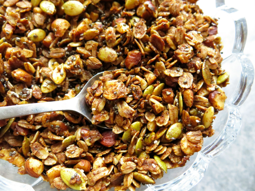 Macro shot of maple spied granola