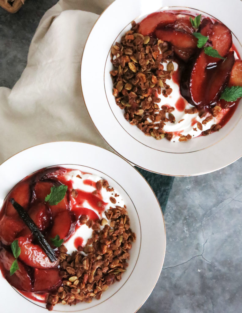two spiced plum yogurt bowls