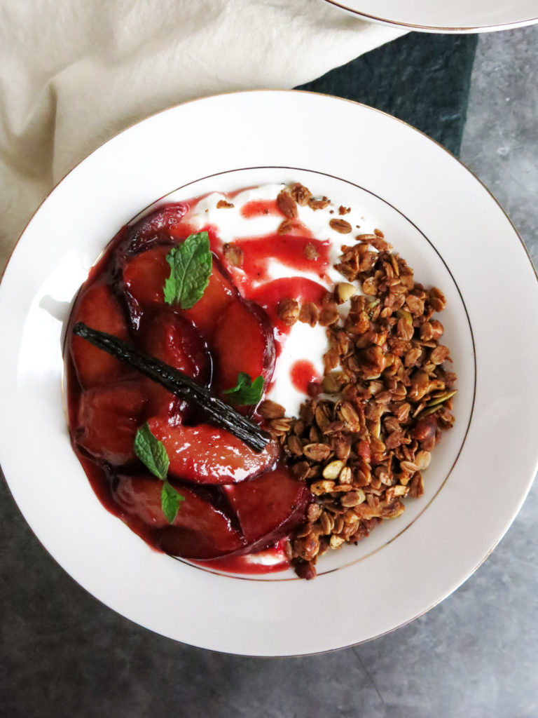 Spiced Plum Yogurt Bowl overhead shot