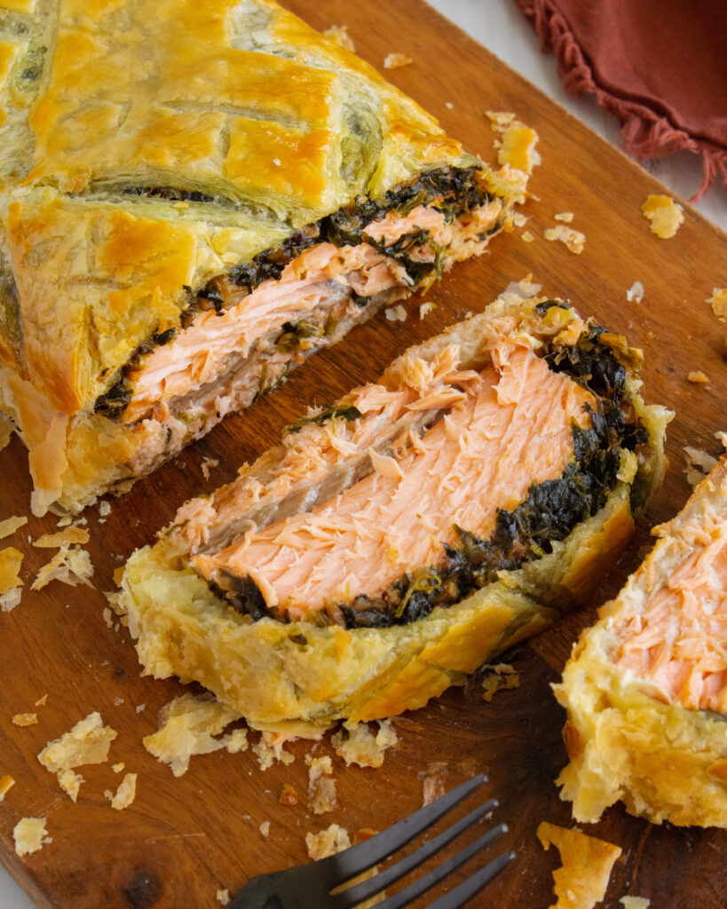 close up of Salmon Wellington
