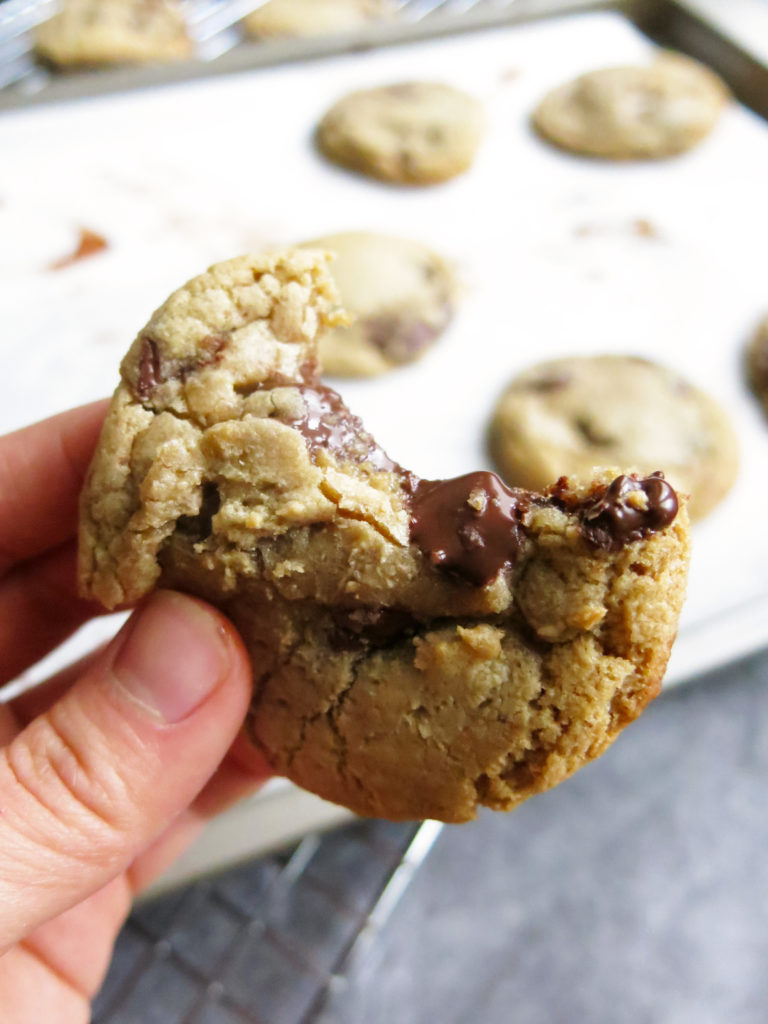 Browned Butter Chocolate Chip Cookies with a bite