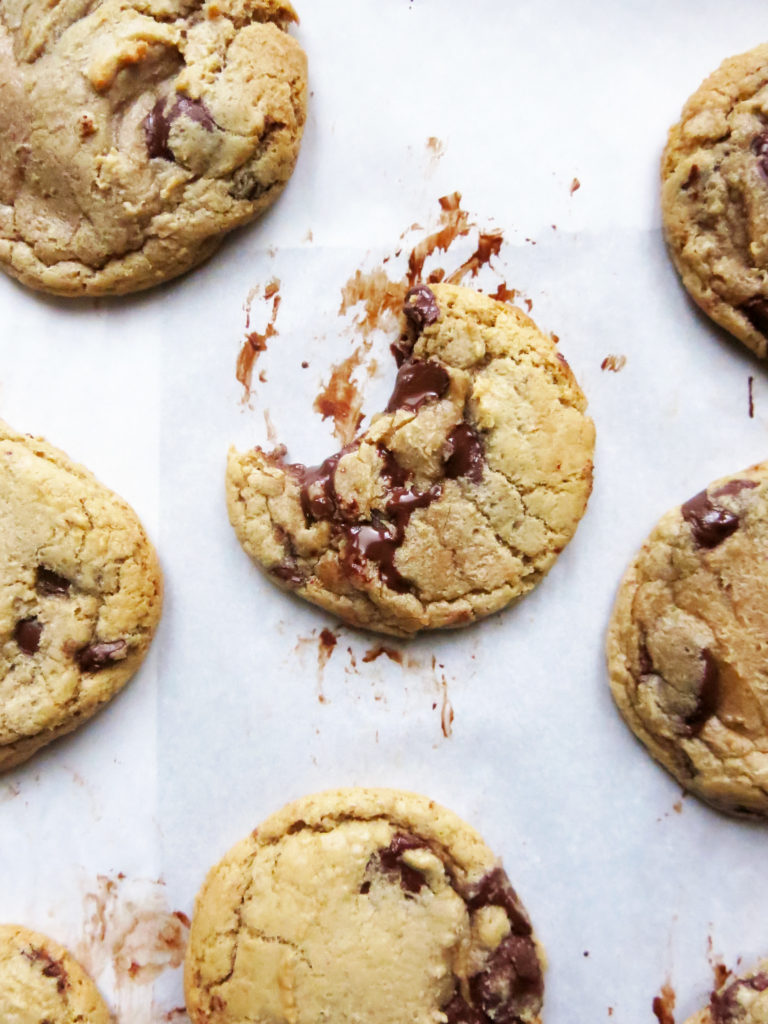 Browned Butter Chocolate Chip Cookies on sheet tray
