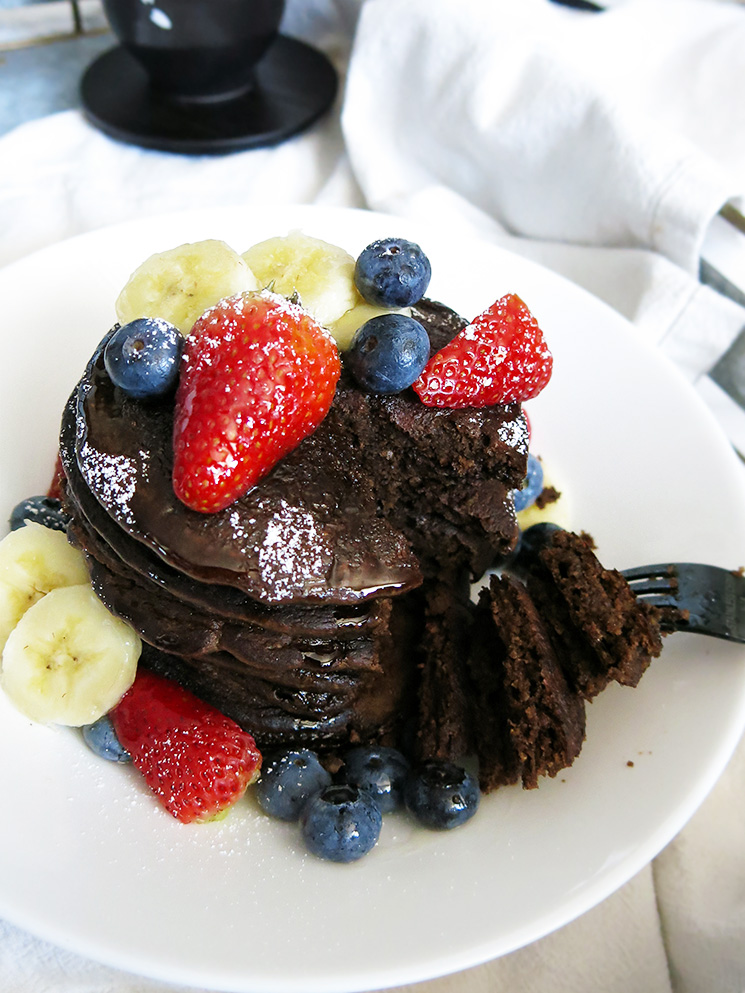 Slice of Chocolate Banana Blender Pancakes