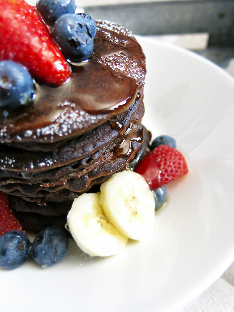 Chocolate Banana Blender Pancakes syrup drip