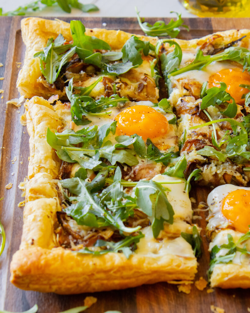 Low angle of Breakfast Puff Pastry Tart