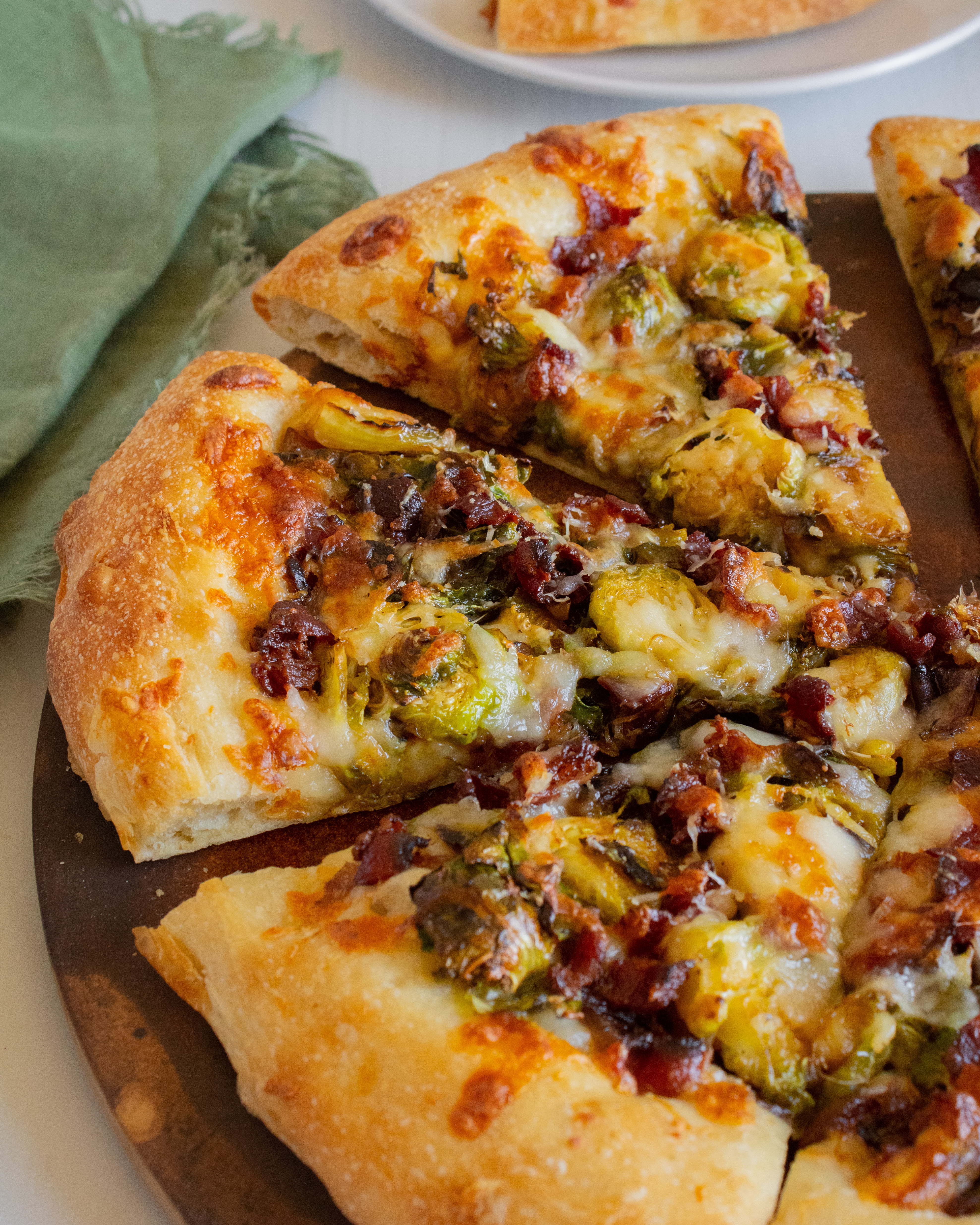 close up of Brussels Sprouts & Bacon Pizza