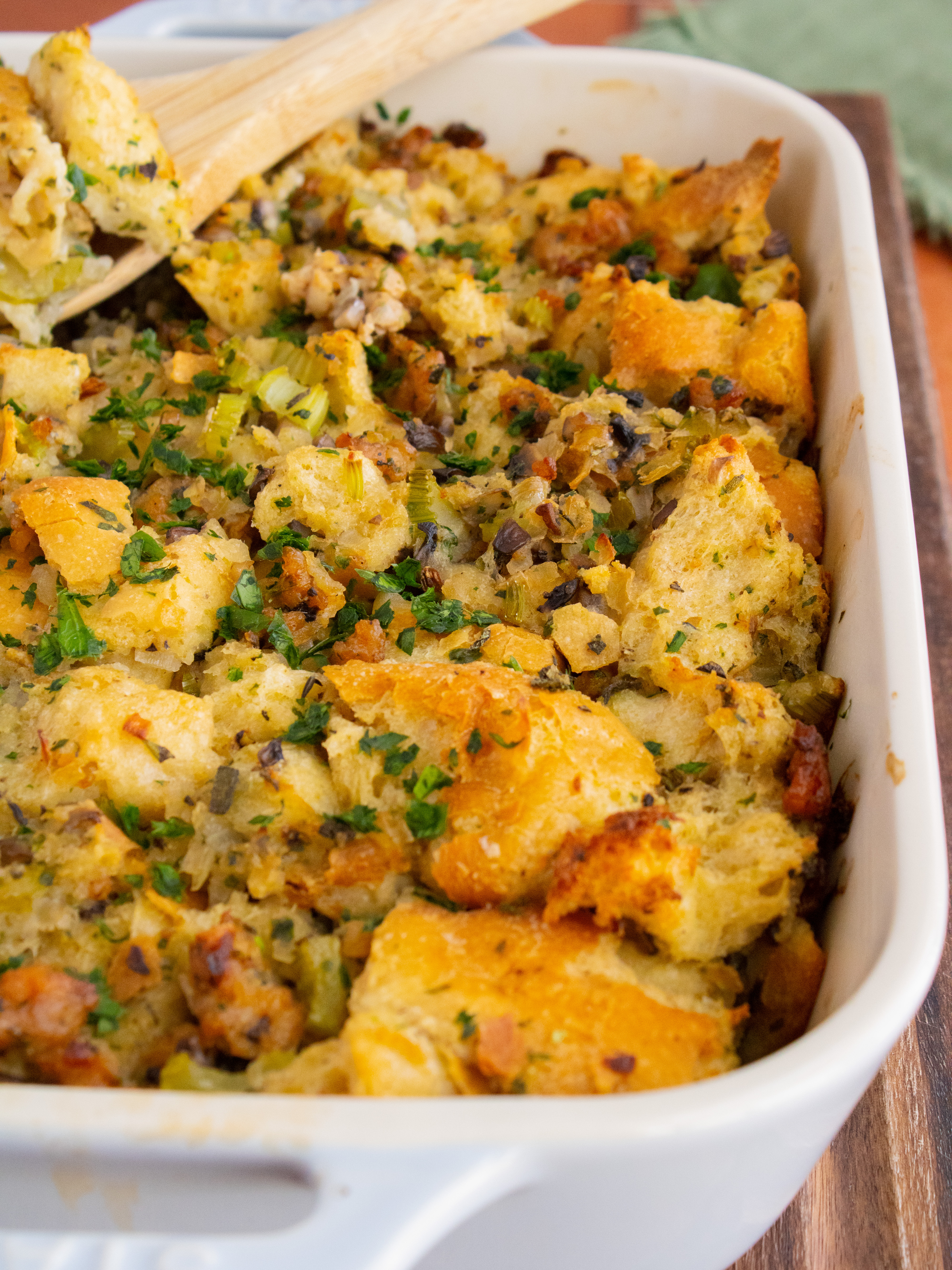close up of Thanksgiving Sausage Stuffing