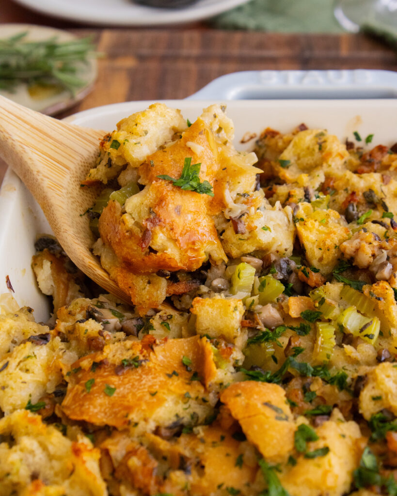 Scooping Thanksgiving Sausage Stuffing