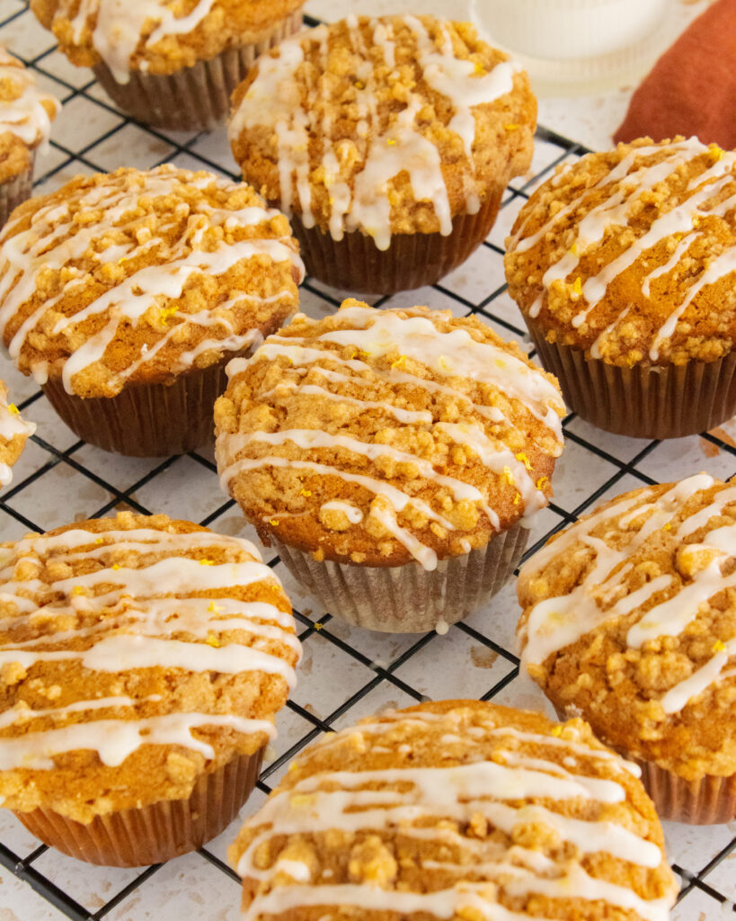Gingerbread Crumb Muffins on cooling rack
