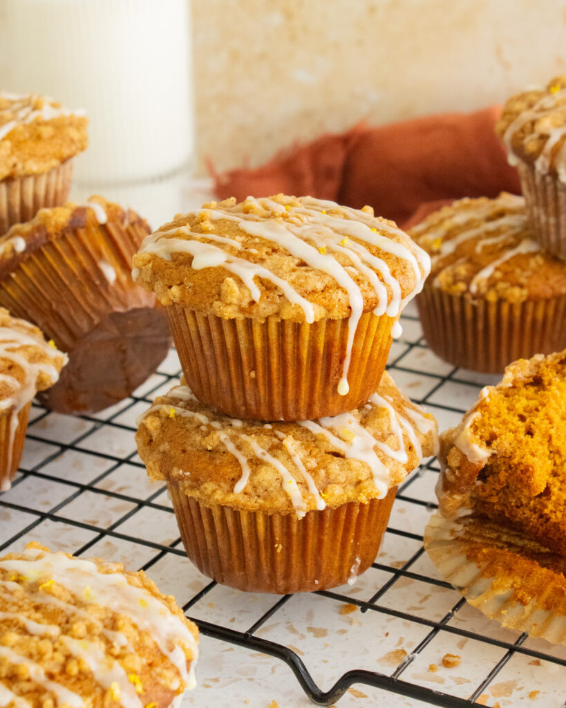 two Gingerbread Crumb Muffins stacked on top of each other
