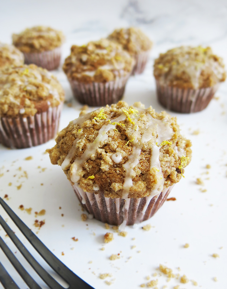 Gingerbread Crumb Muffins with a Lemon Glaze - Olives & Lamb