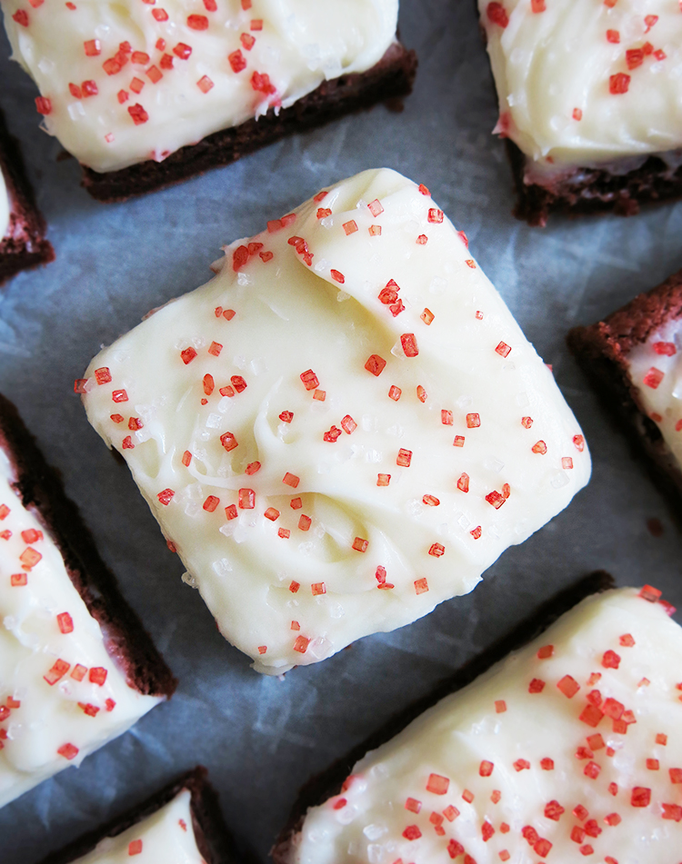 Red velvet bars with cream cheese frosting