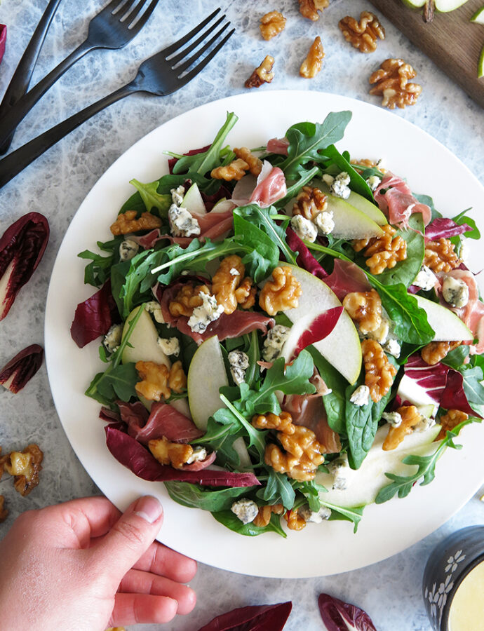 Pear & Bleu Cheese Salad with Maple Glazed Walnuts