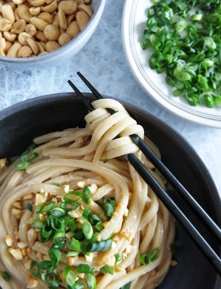 Chilled Peanut Butter Udon Noodles Olives & Lamb