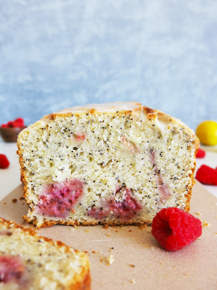 close up straight on shot Lemon Raspberry Poppyseed Cake
