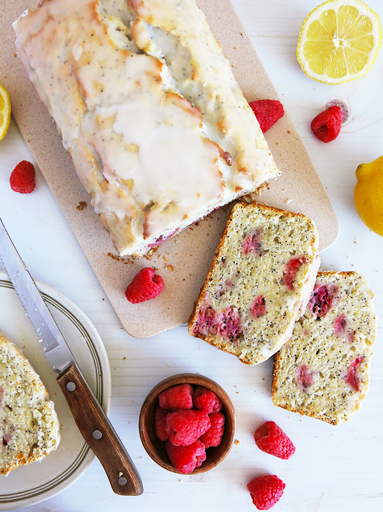 top down of Lemon Raspberry Poppyseed Cake slices