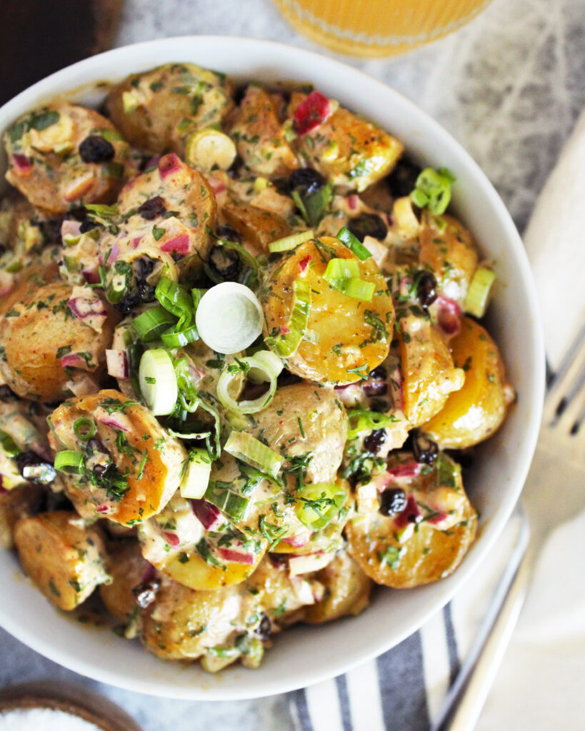 Top down close up of Spiced Roasted Potato Salad