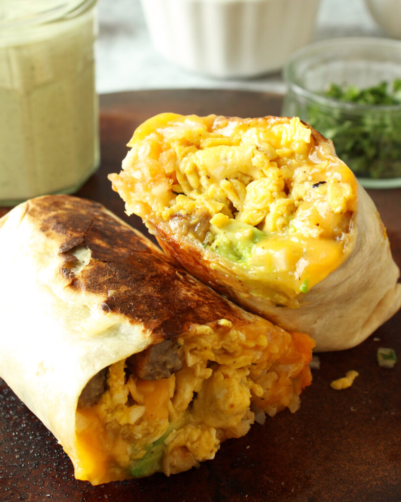 Charred Scallion Jalapeño Crema+Dream Breakfast Burrito