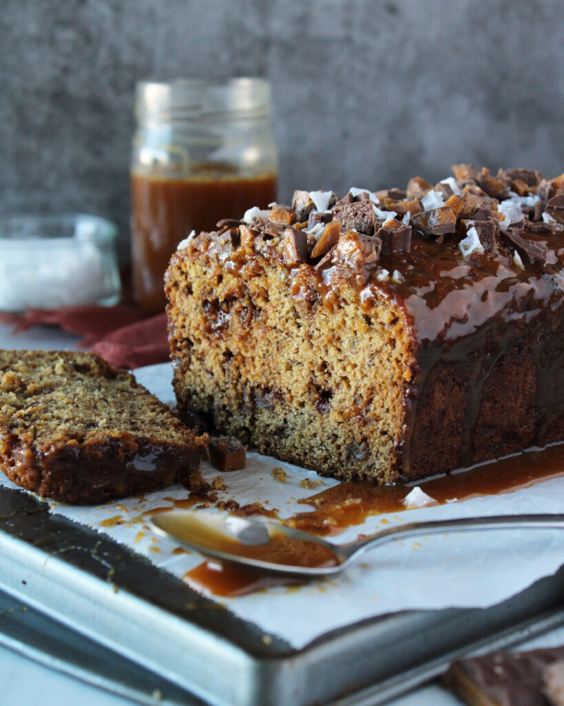 Salted Caramel Toffee Banana Bread loaf