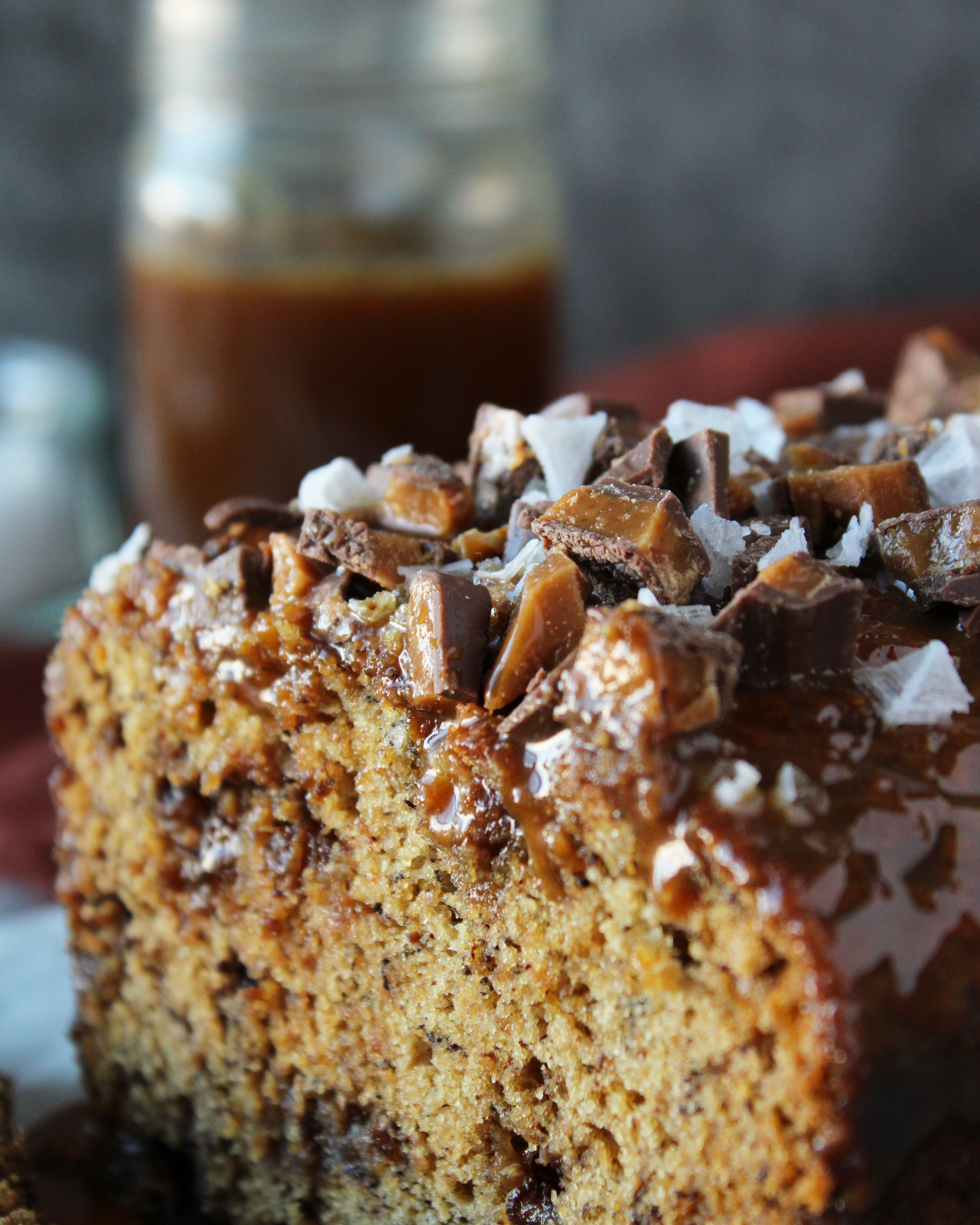 Close up of Salted Caramel Toffee Banana Bread toppings