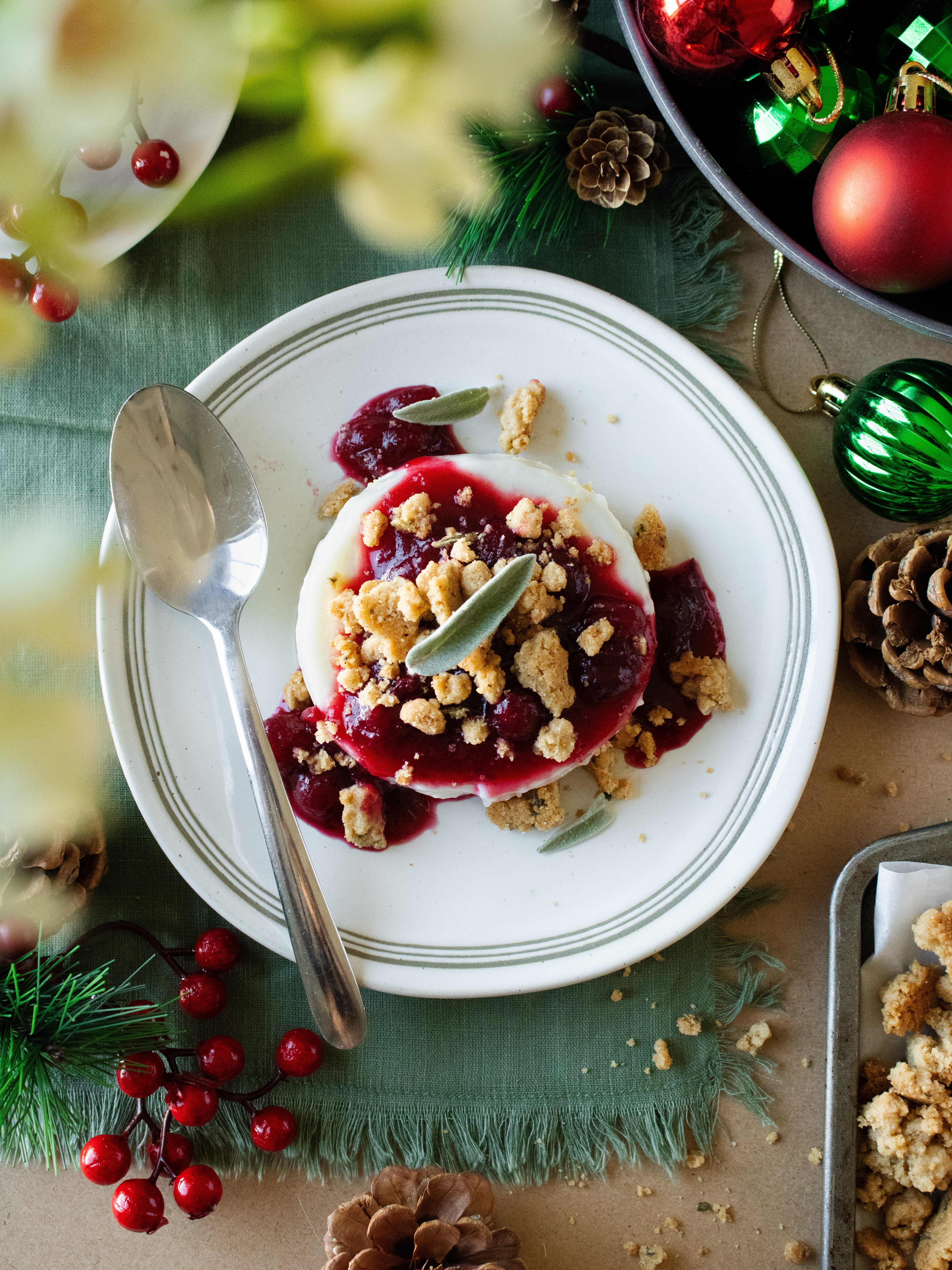 top down shot of White Chocolate Cranberry Panna Cotta