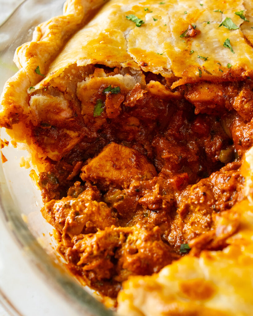 close up of Butter Chicken Pot Pie filling
