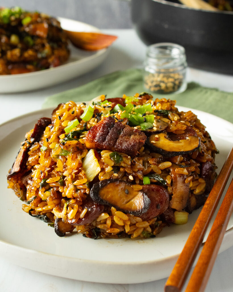 Pork Belly Sticky Rice on plate