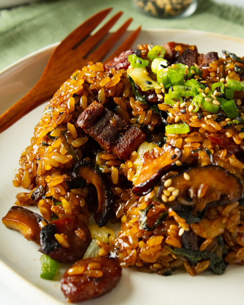 Close up of pork belly  in Pork Belly Sticky Rice