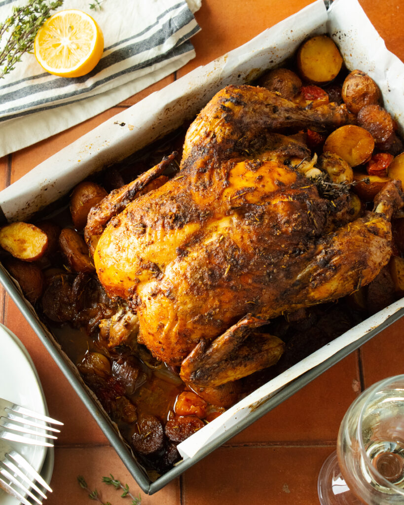 overhead shot of Smoked Paprika Roast Chicken