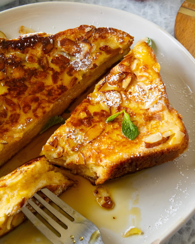High angle of Almond Croissant French Toast