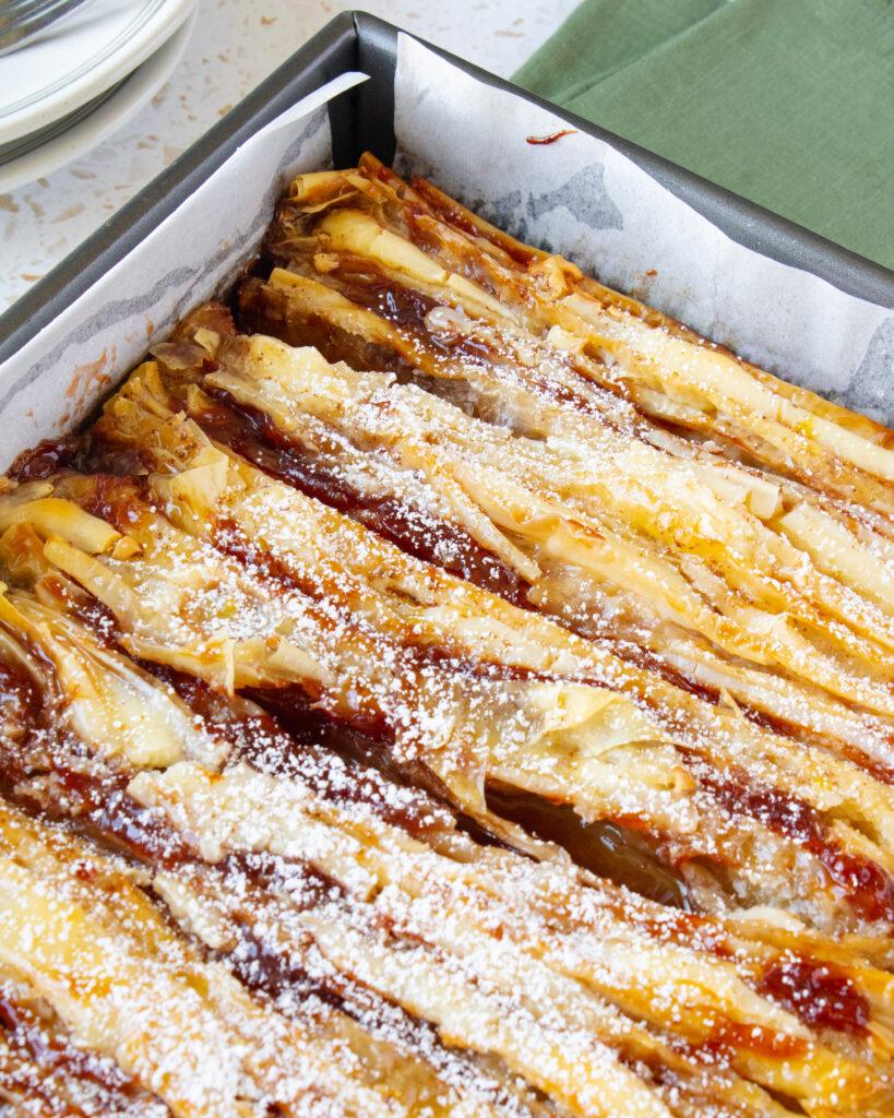 Guava and Cheese Crinkle Cake in pan
