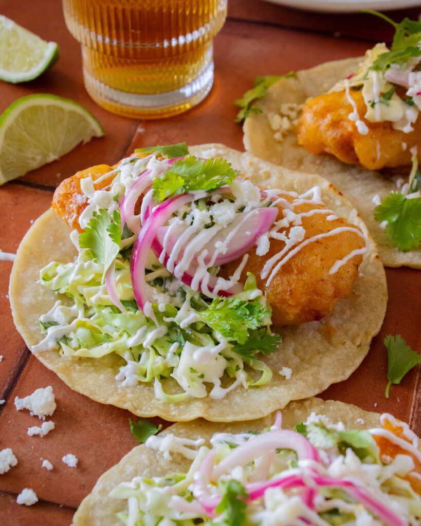 45 degree angle of beer battered fish taco