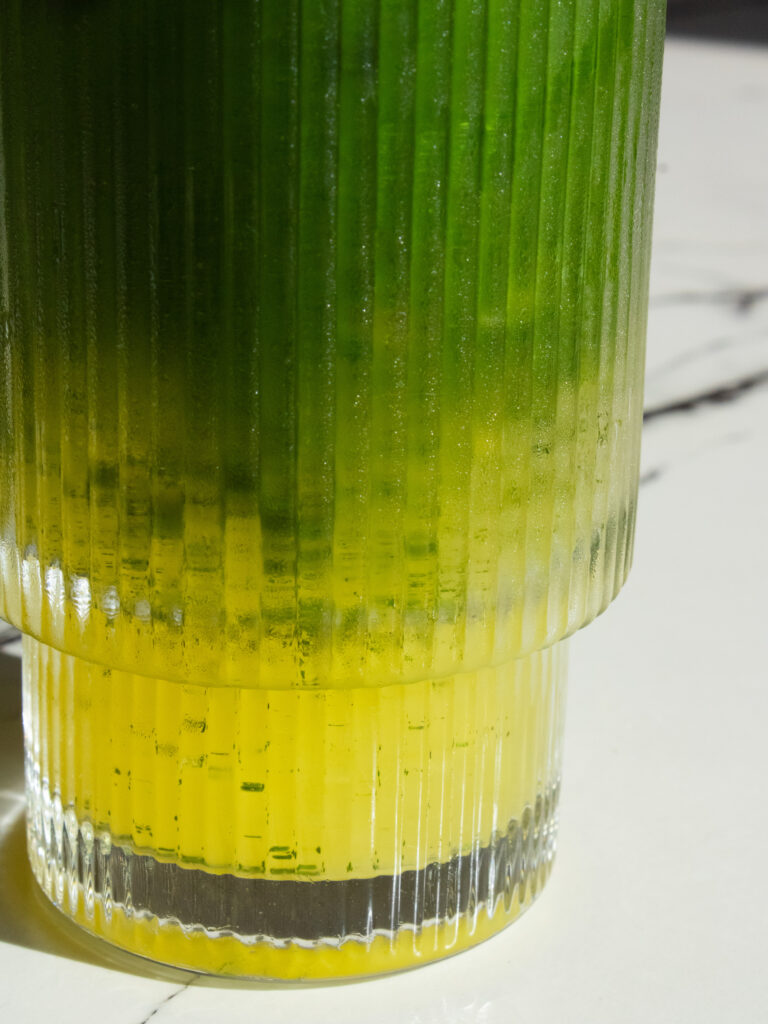 close up of Matcha Passion Fruit Lemonade layers