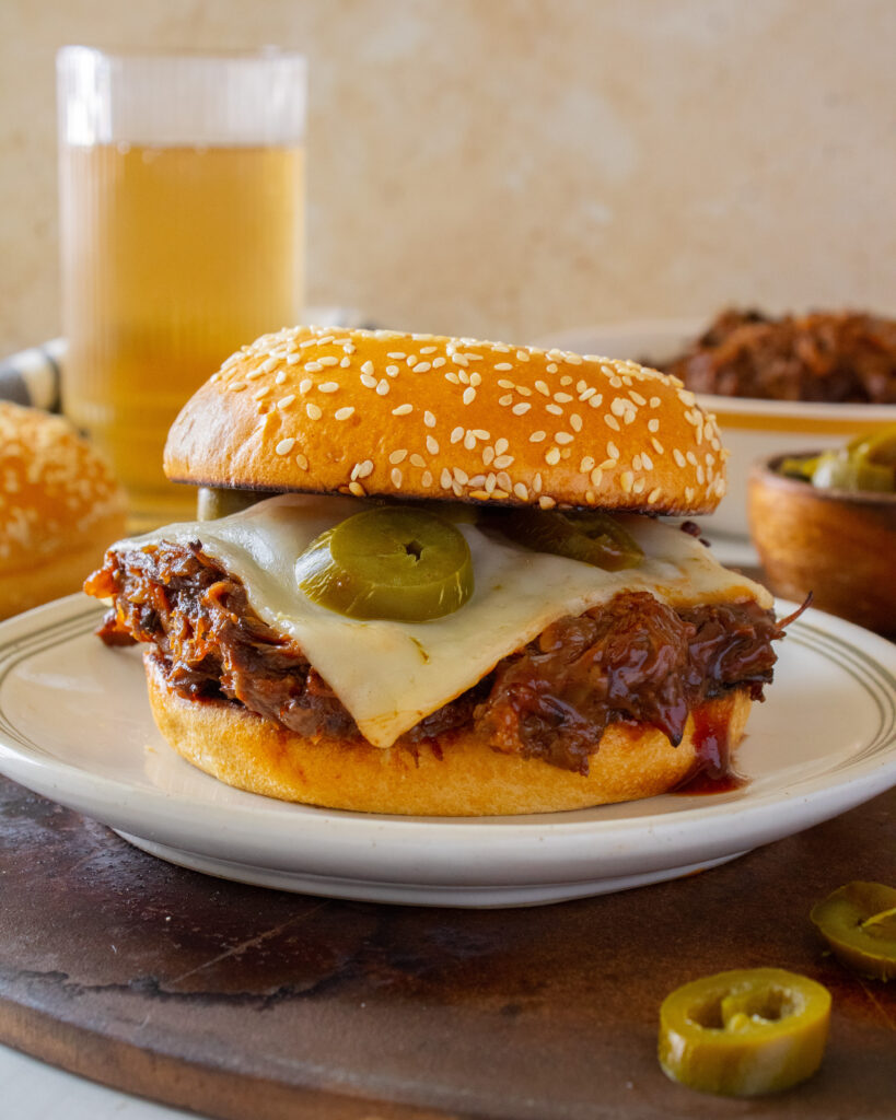 straight on shot of Slow Cooker BBQ Beef Sandwiches