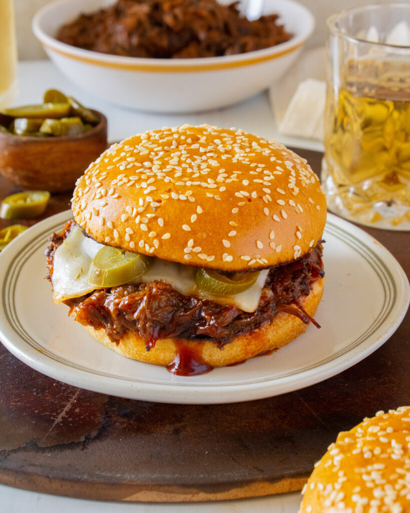 medium wide shot of Slow Cooker BBQ Beef Sandwiches