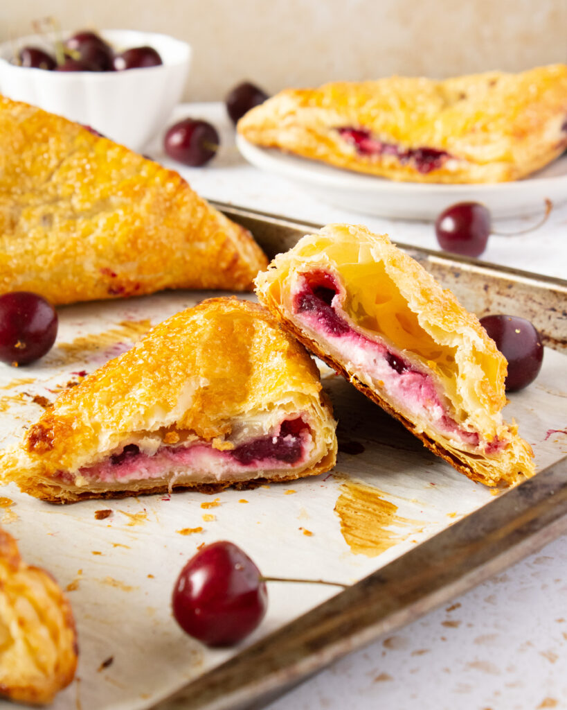 cross section of two Cherries and Cream Turnover halves