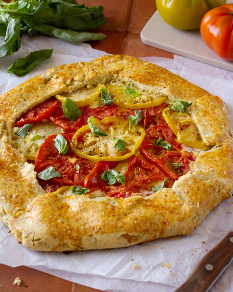 45 degree angle shot of Heirloom Tomato and Herb Galette