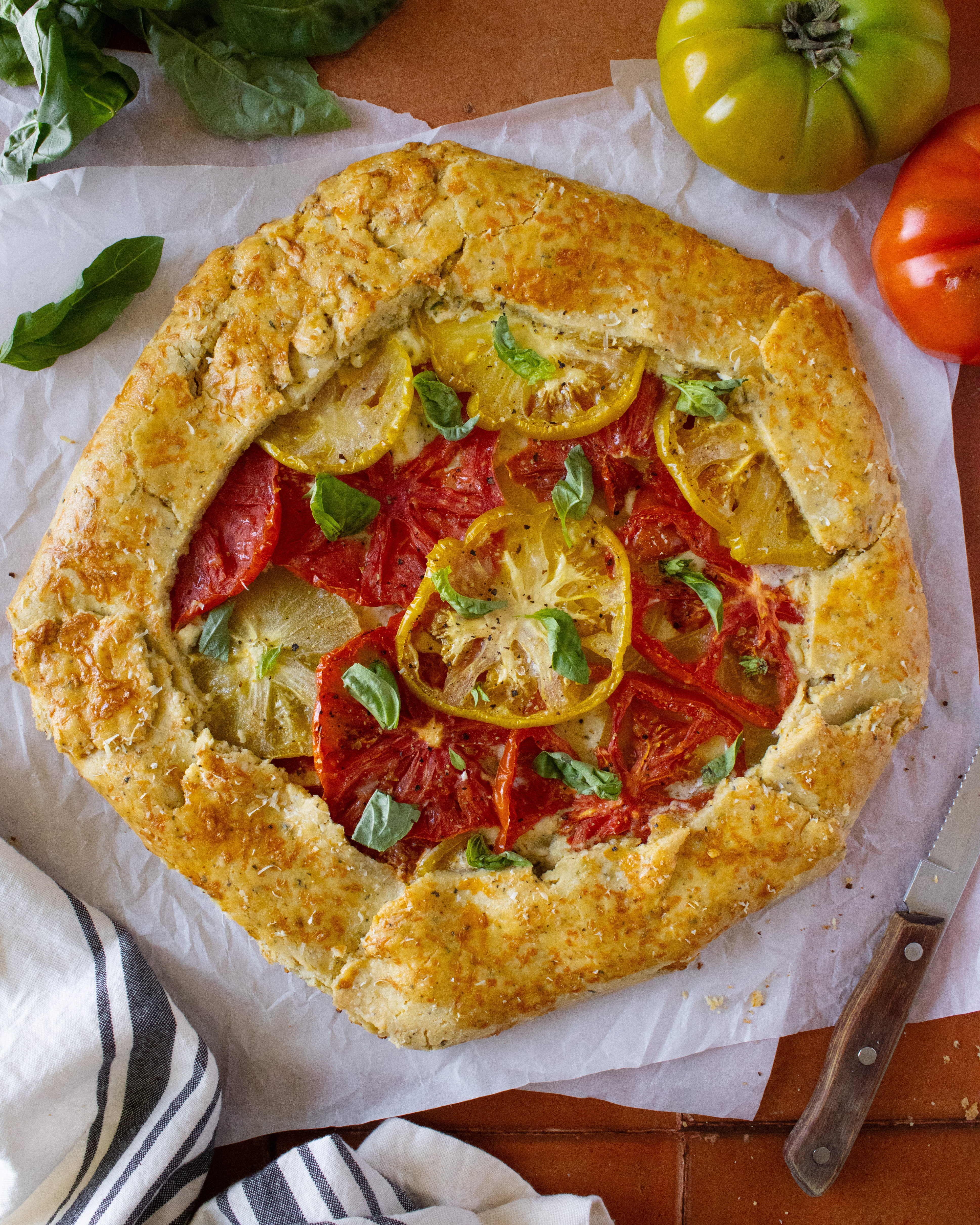 over head shot of Heirloom Tomato and Herb Galette
