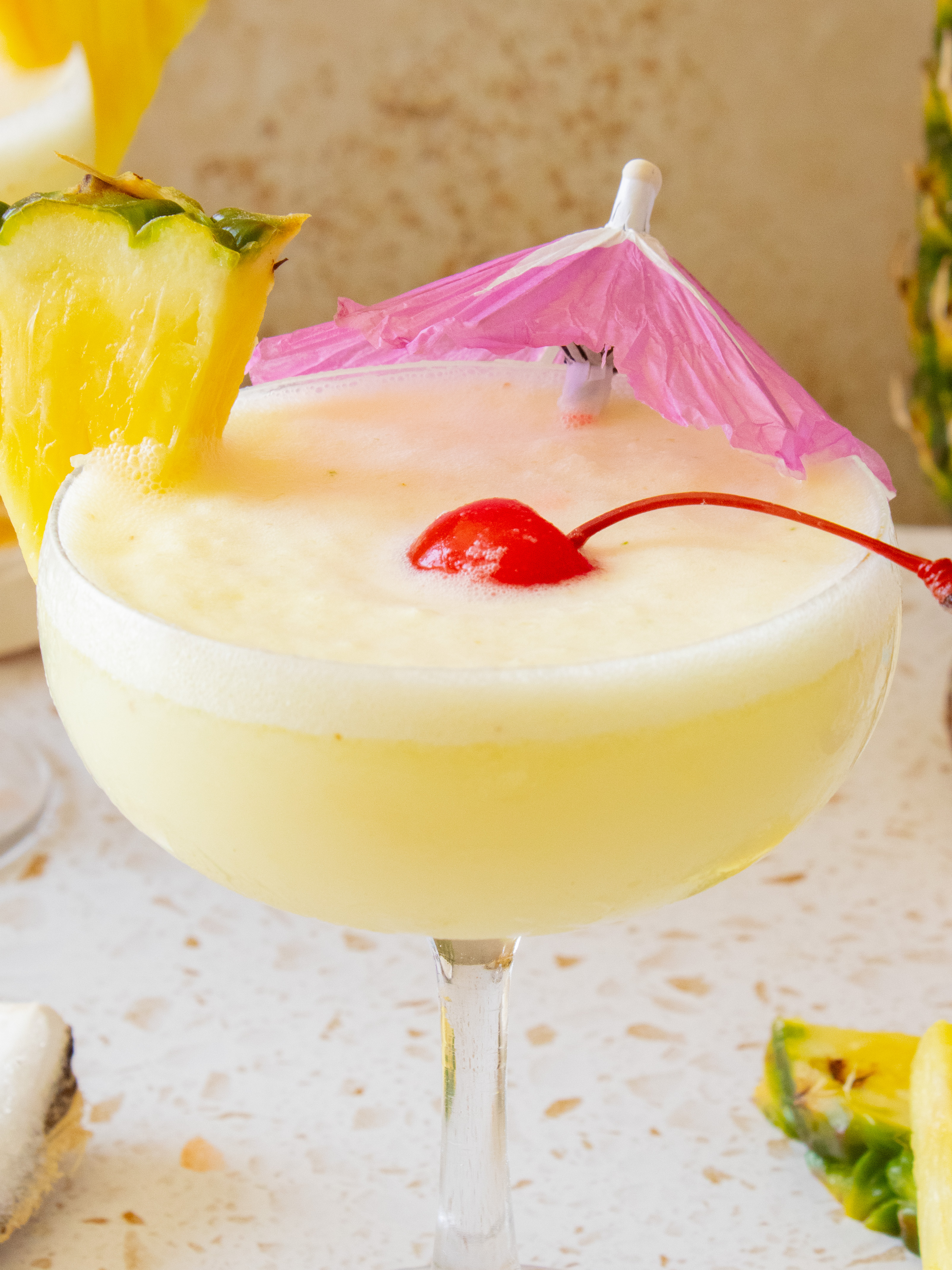 close up of Brazilian Piña Colada Lemonade