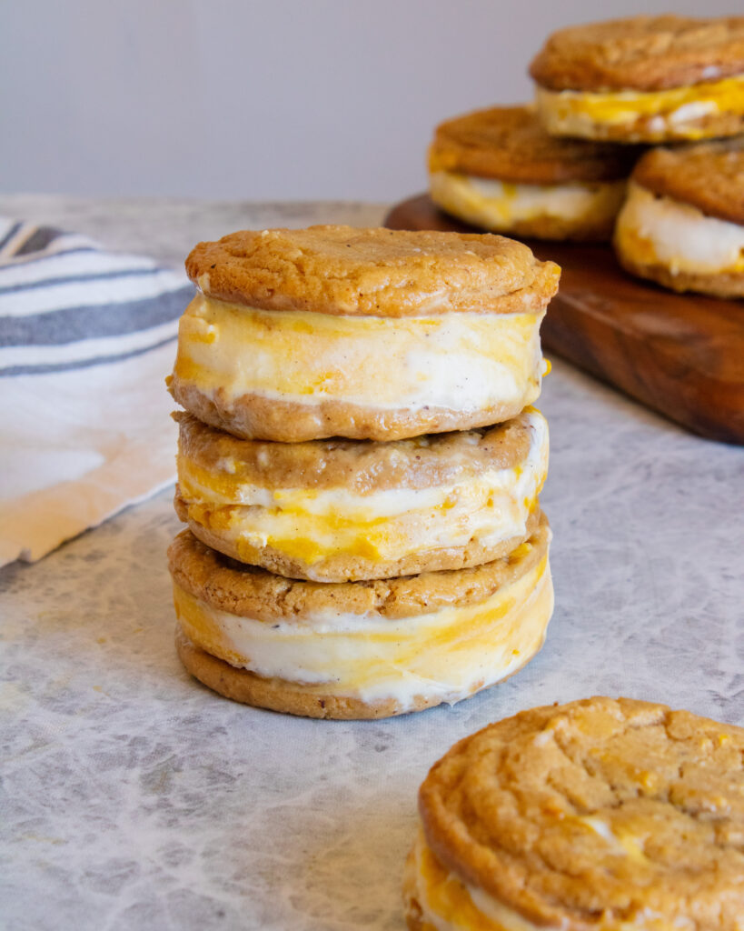 stack of 3 Mango Creamsicle Ice Cream Sandwiches