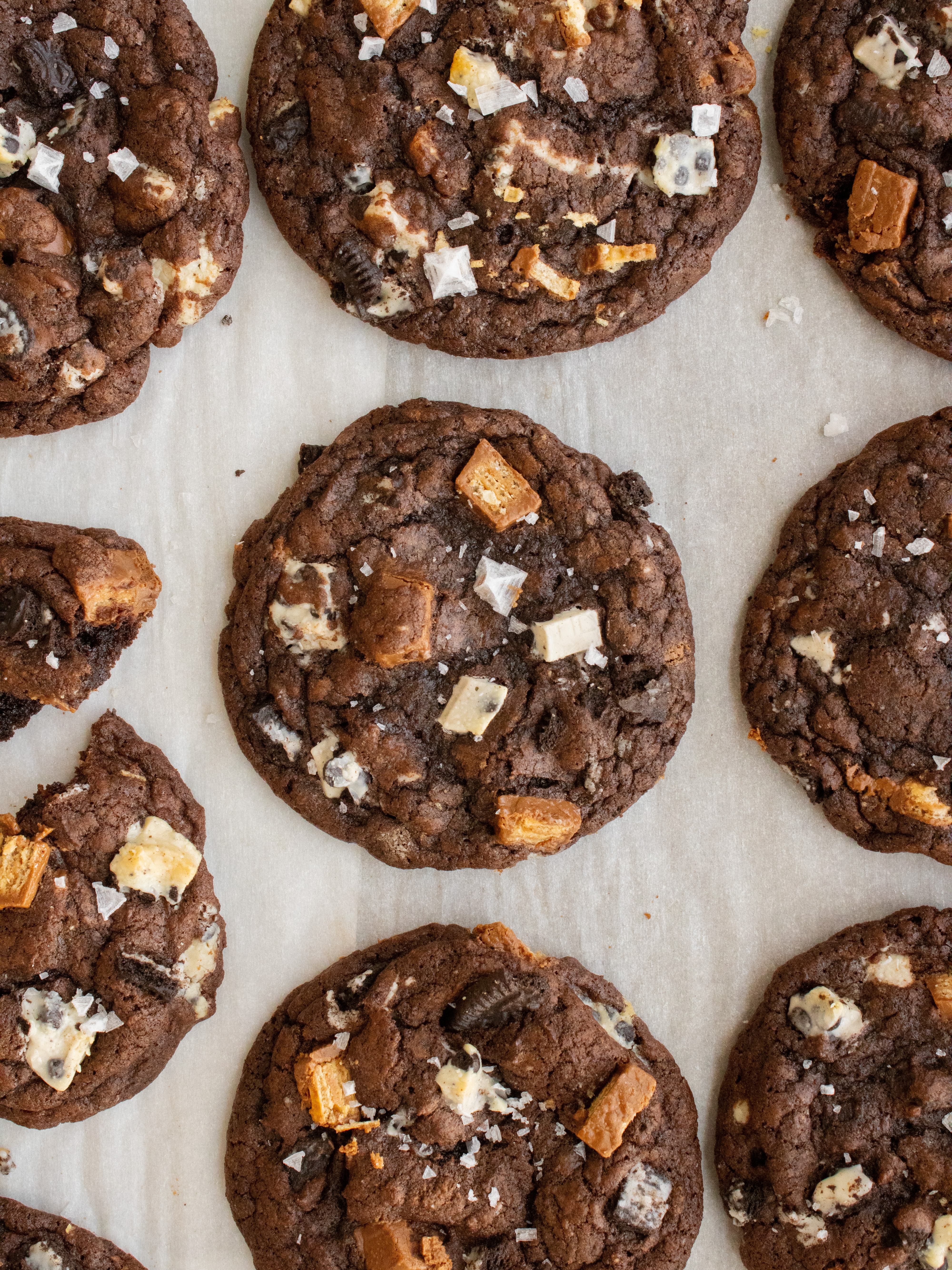 over head shot of Death By Chocolate Cookies on baking sheet