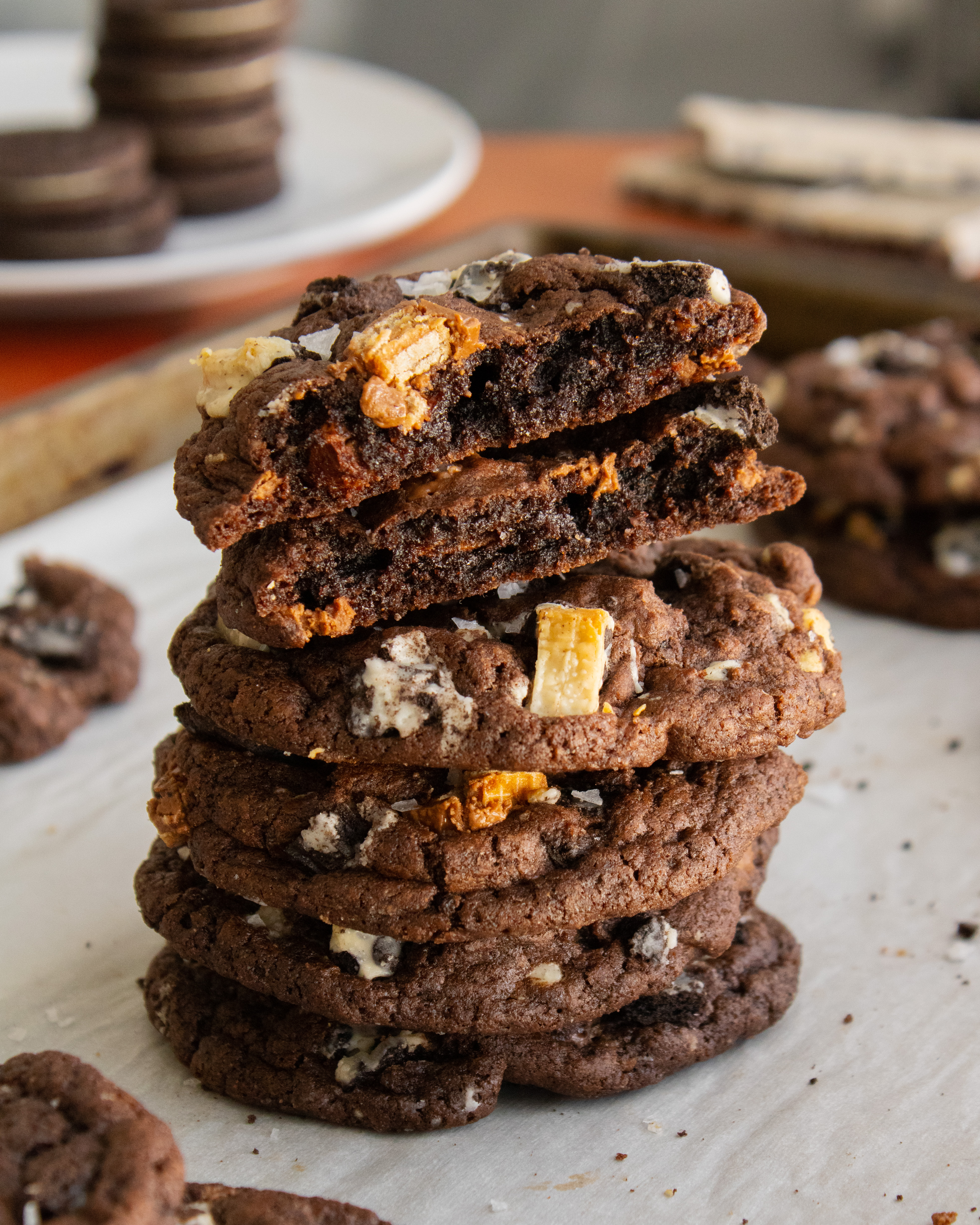 stack of death by chocolate cookies