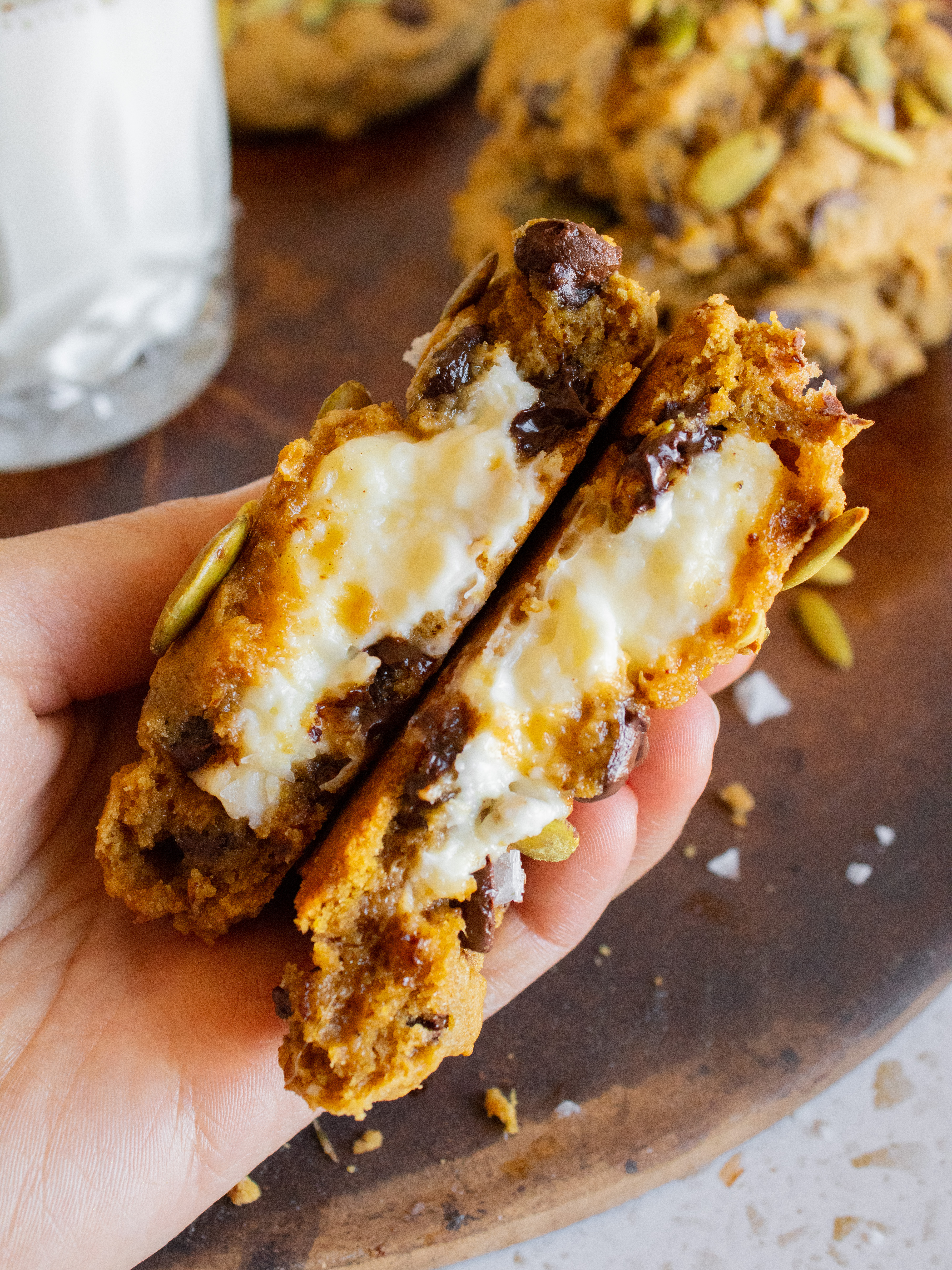 close up cross section of Pumpkin Cream Cheese Cookies