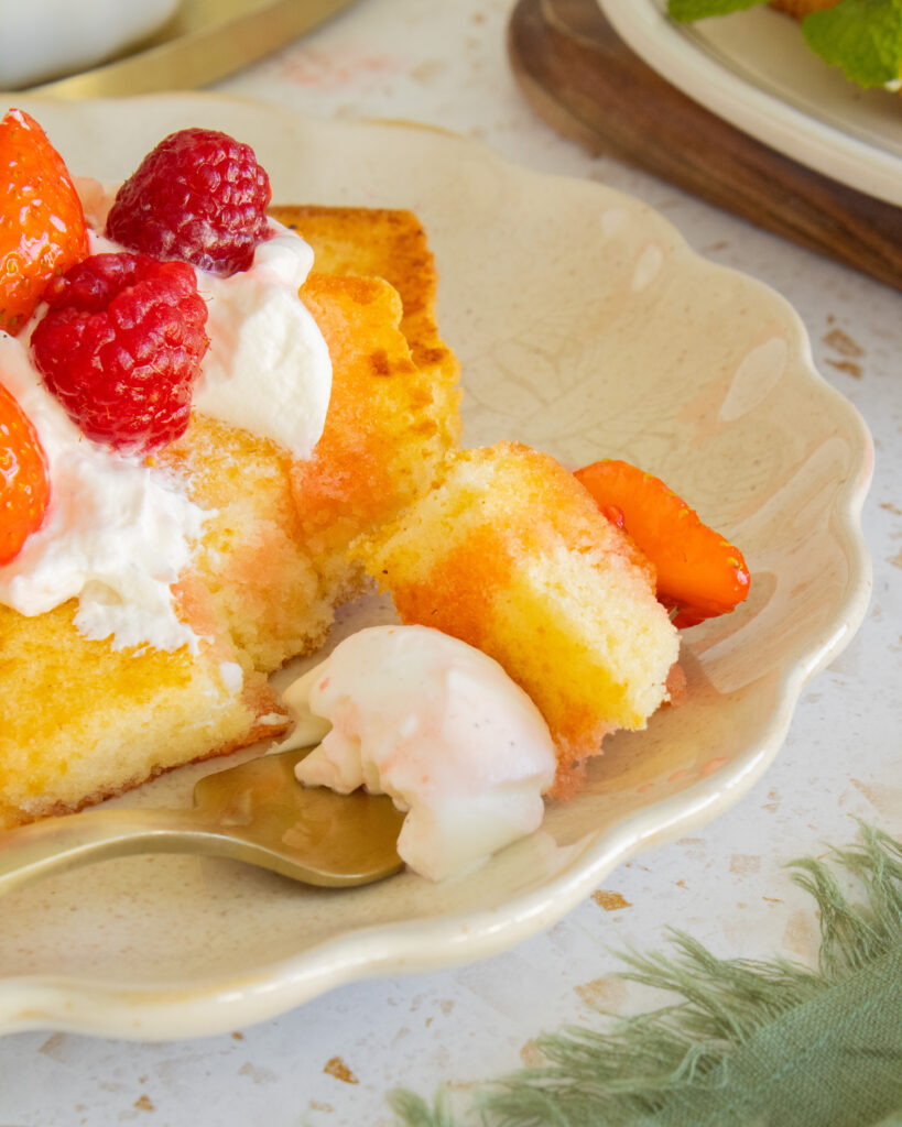 close up of a bite of Easy Strawberry Shortcake
