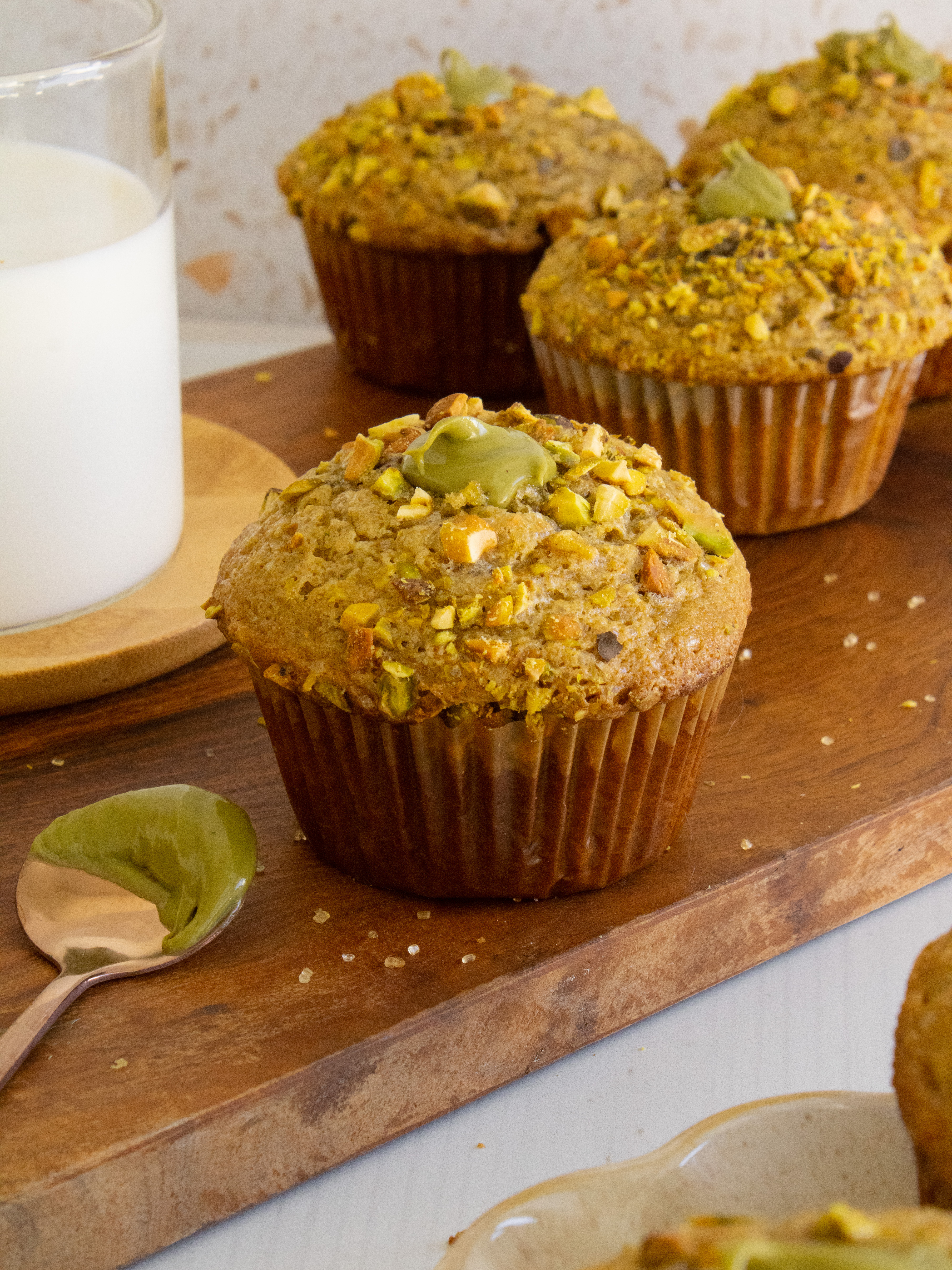 close up of Pistachio Cream Muffins